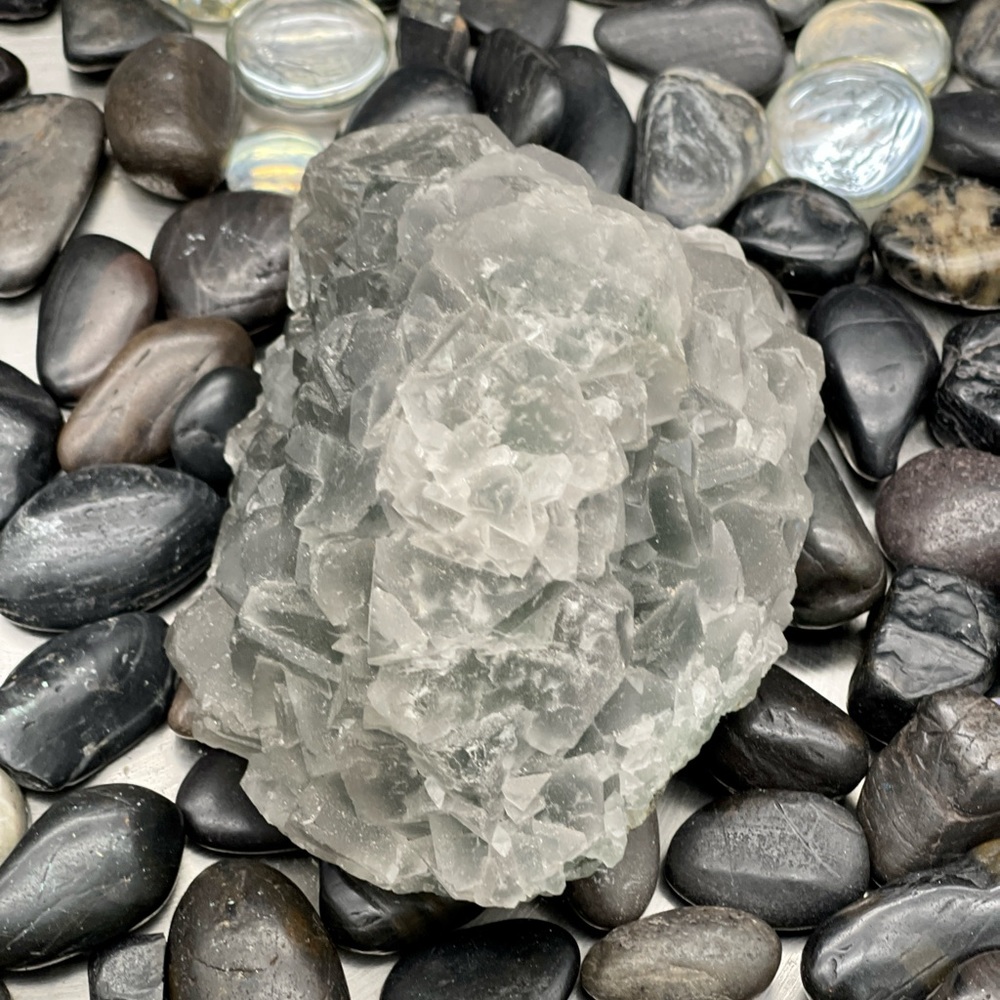 Green fluorite crystal cluster